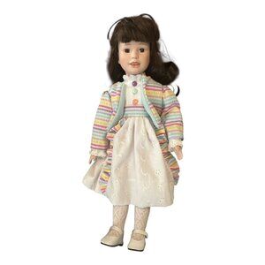 Vintage Designs by Yoko Porcelain Doll – Multicolor Striped Dress – Signed 456/2